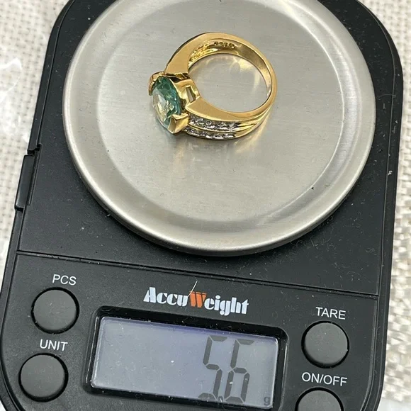 Vintage 925 Gold Overlay Sterling Silver Green Gemstone Ring, Size 4.75 - Picture 17 of 17